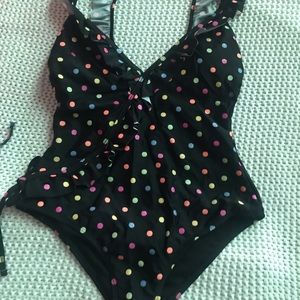 Black with colorful polka dots One Piece Swimsuit - S